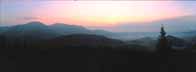 Adirondack panorama of dawn behind Giant and Rocky Peak Ridge